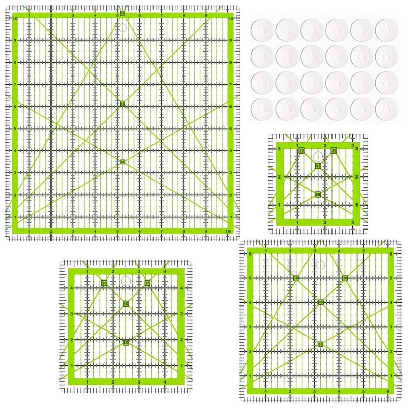ZICALSO Quilting Rulers,4 Quilting Square Templates(3.5"X3.5", 5"X5", 6.5"X6.5", 10.5"X10.5"),Acrylic Fabric Cutting Ruler with Non-Slip Rings for Sewing - Image 1